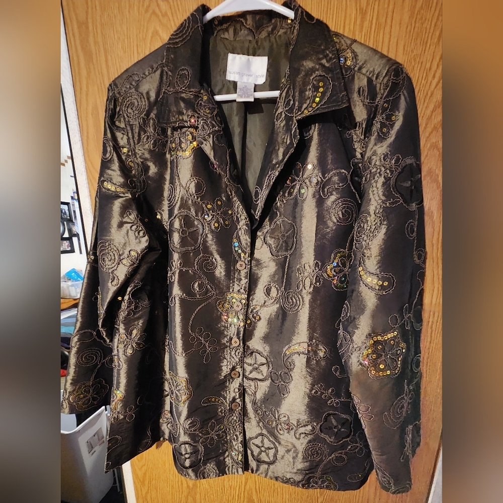 Embroidered Brown Jacket With Sequines - image 1